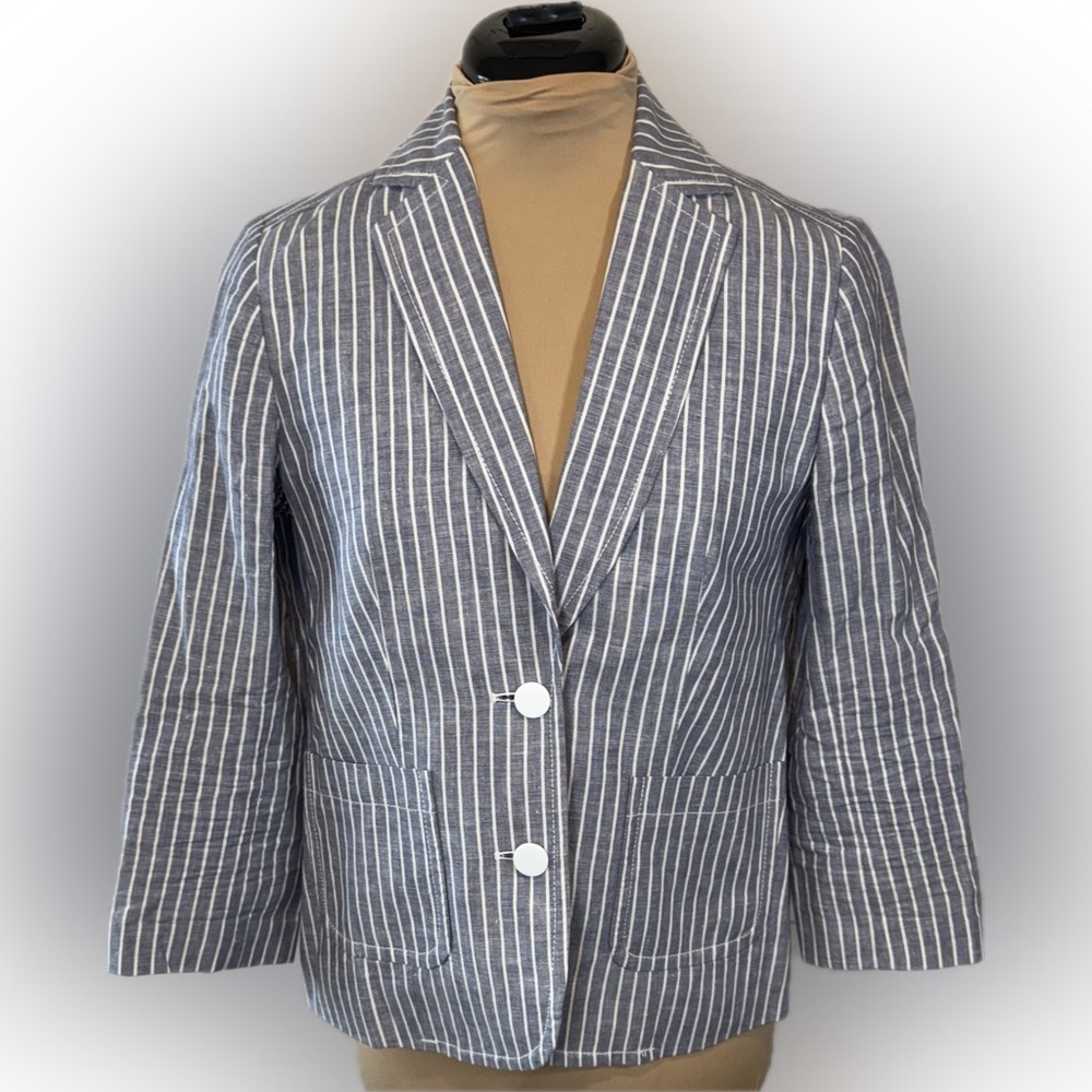 Kate Spade Broome Street Blue Striped Linen Blend Blazer